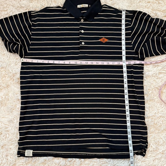 Peter Millar third button up Polo Shirt Mens Large Black white Stripes SZ M - Picture 6 of 9